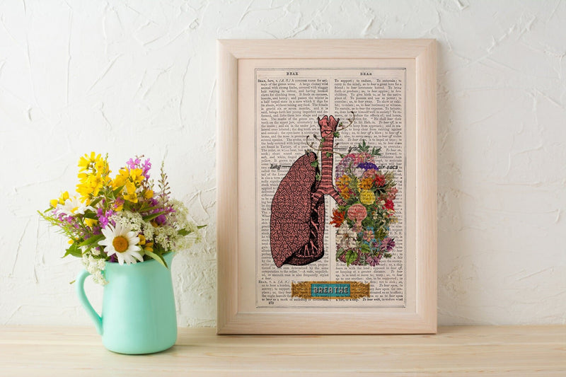 Yoga wall art Lungs with flowers BREATH