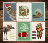 Funny Animals christmas card set -Set of 6 - Animal Cards - Funny Animals Postcards - Greeting cards set - Xmas gift cards -  PSC017WA6