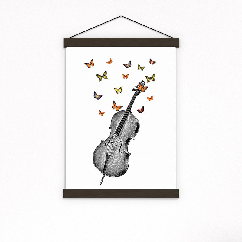 Butterflies over cello collage Print