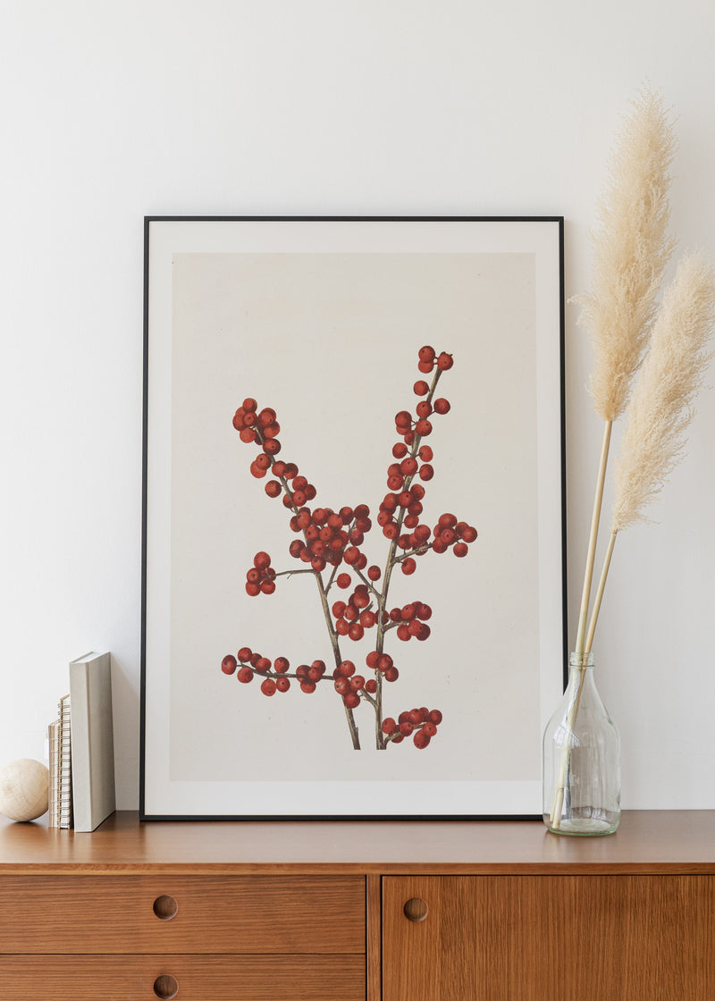 Berry Branch Botanical Painting | Vintage Print Farmhouse Berry Art | Neutral Botanical Art | Autumn Art | Book Page Prints | BFL286