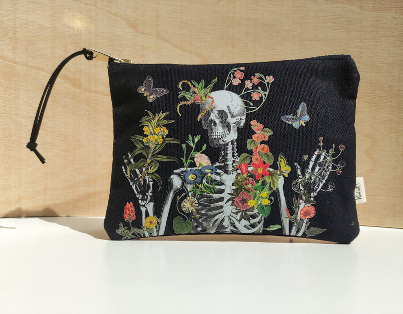 Floral Skeleton Bag | Anatomy Purse | Organic Cotton Clutch | Med Student Gift | Cute Accessory Purse | Human Skeleton Anatomy Purse |PBC003