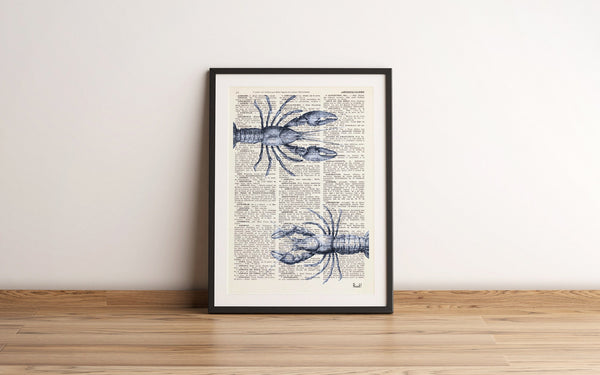 Blue Lobsters Meeting - Art Print - Bathroom Decor - Sea Wall art Gift -  Wall art - Sea Animal Print - Beach Decor - Room Decor - SEA221