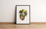 Blue Hummingbird Heart - Wall art print Flower Heart - Anatomy Illustration - Love Wall Art - Anatomical Heart - SKA302