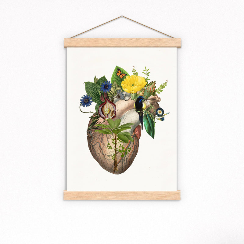 Blue Hummingbird Heart - Wall art print Flower Heart - Anatomy Illustration - Love Wall Art - Anatomical Heart - SKA302
