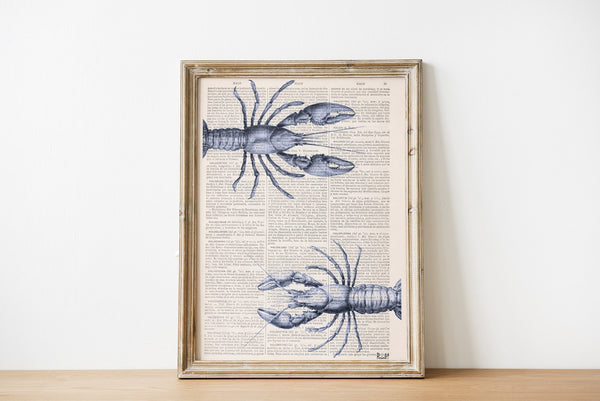 Blue Lobsters Meeting - Art Print - Bathroom Decor - Sea Wall art Gift -  Wall art - Sea Animal Print - Beach Decor - Room Decor - SEA221