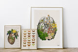 Blue Hummingbird Heart - Wall art print Flower Heart - Anatomy Illustration - Love Wall Art - Anatomical Heart - SKA302