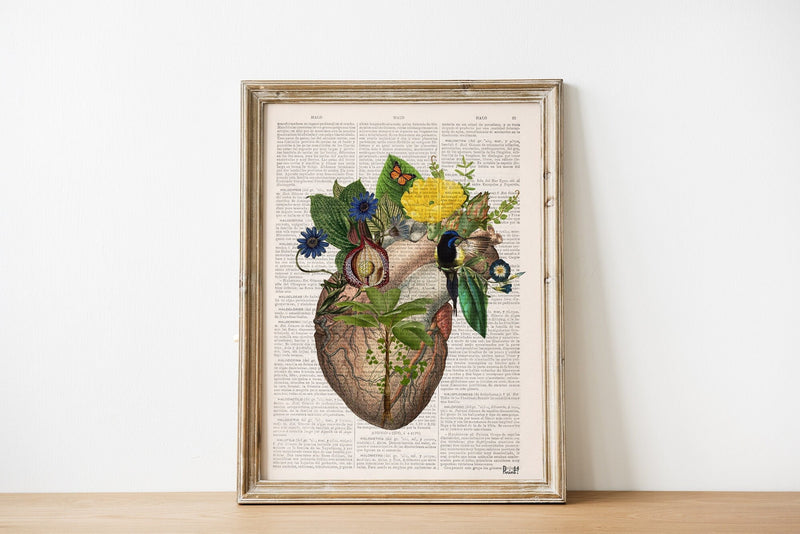 Blue Hummingbird Heart - Wall art print Flower Heart - Anatomy Illustration - Love Wall Art - Anatomical Heart - SKA302