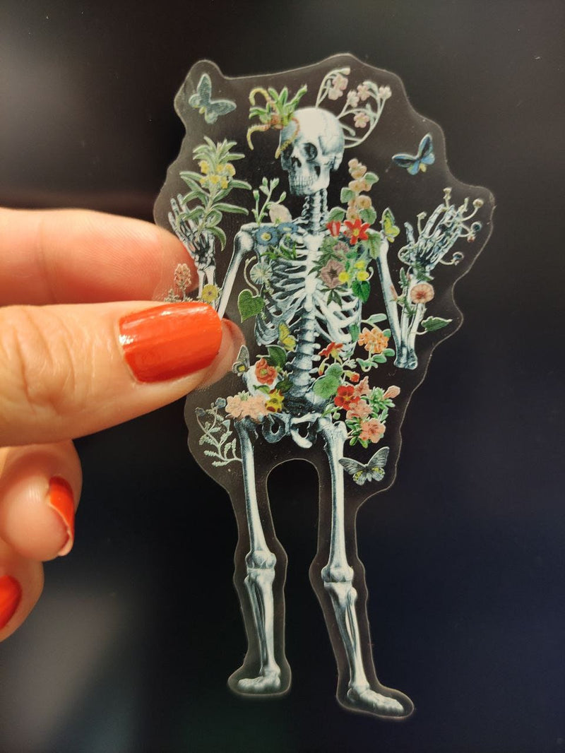 Clear stickers - skeletons Stickers - Flower Skeleton - Transparent Stickers - Anatomy Sticker - Laptop Decal - Human Skeleton - STC052