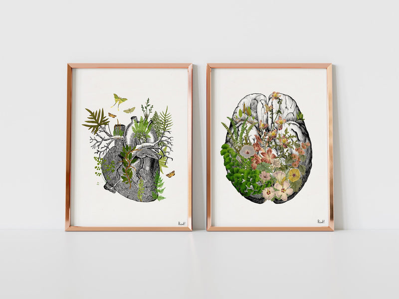 Home decor - Green Ferns Anatomical Heart - Flower Heart Print - Flower Anatomy Print- Anatomy Decor - Sustainable art - Art heart - SKA304