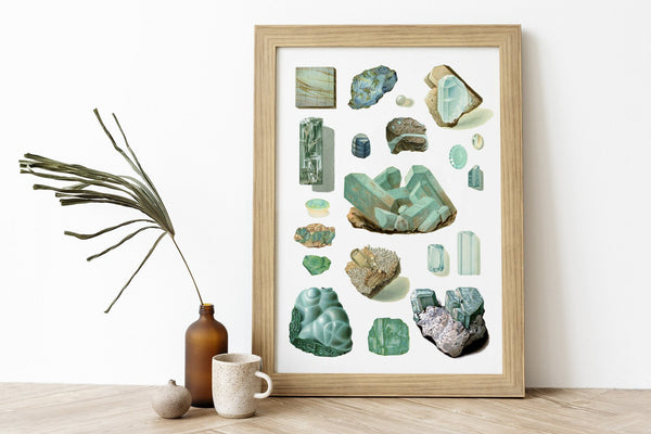 Crystals and Minerals print, Aquamarine Wall Art , Science art, Wall art decor, Crystal stones Art print, TVH165