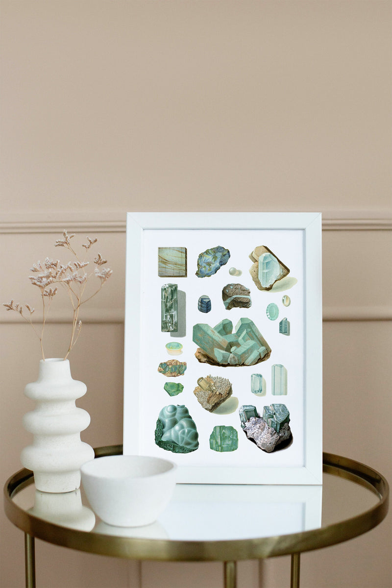 Crystals and Minerals print, Aquamarine Wall Art , Science art, Wall art decor, Crystal stones Art print, TVH165