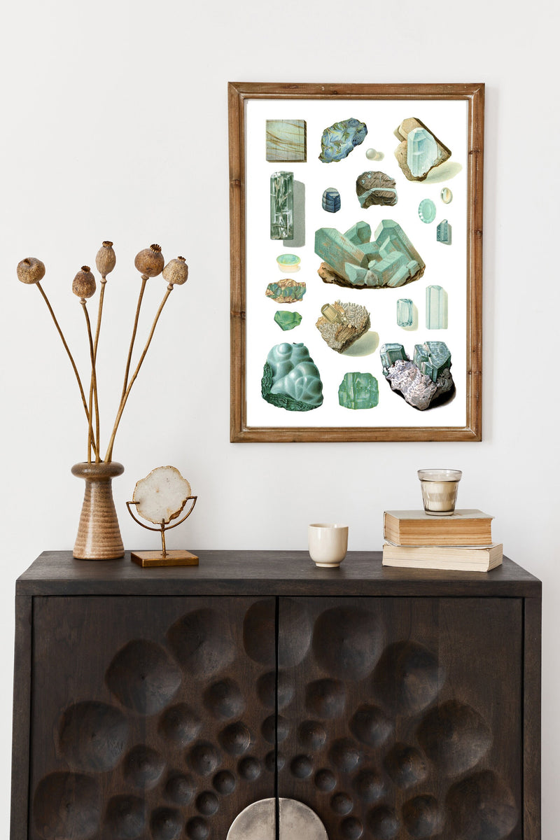 Crystals and Minerals print, Aquamarine Wall Art , Science art, Wall art decor, Crystal stones Art print, TVH165