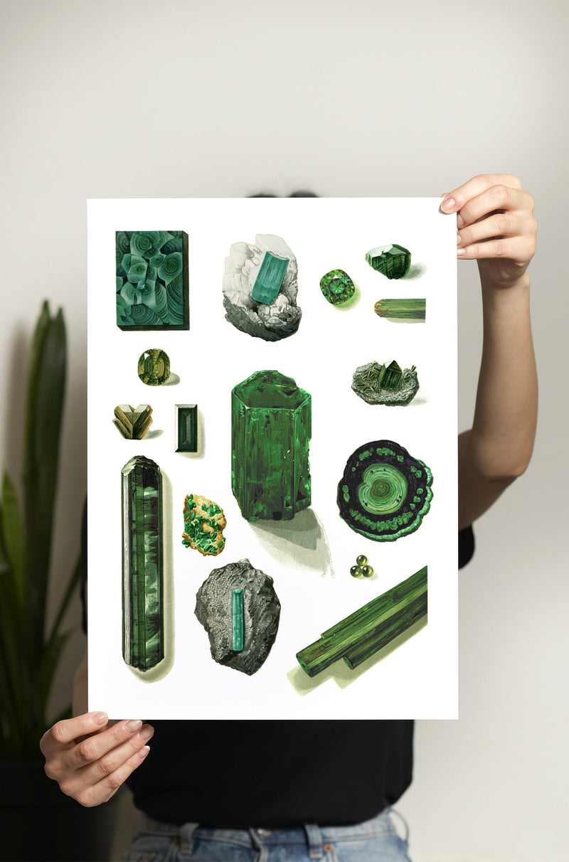 Crystals and Minerals print, Emerald Green  Wall Art , Science art, Wall art decor, Crystal stones Art print, TVH166