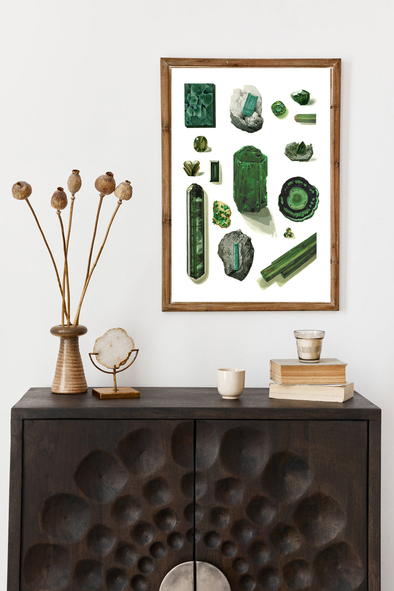 Crystals and Minerals print, Emerald Green  Wall Art , Science art, Wall art decor, Crystal stones Art print, TVH166