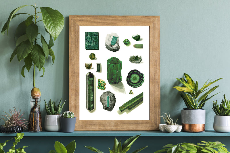 Crystals and Minerals print, Emerald Green  Wall Art , Science art, Wall art decor, Crystal stones Art print, TVH166