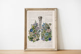 Blue Flowers Lungs Print - Yoga Studio Decor - Anatomy Wall Art - Sustainable art - Meditation wall art - SKA317