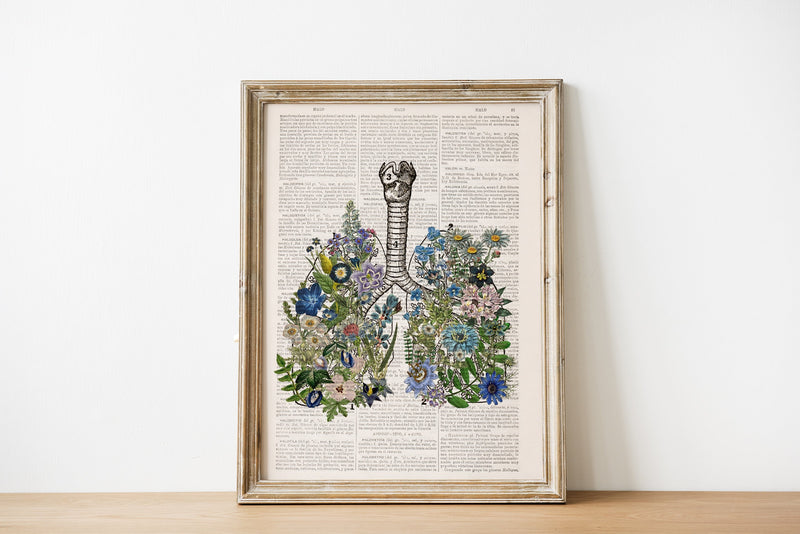 Blue Flowers Lungs Print - Yoga Studio Decor - Anatomy Wall Art - Sustainable art - Meditation wall art - SKA317