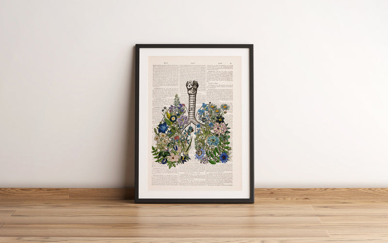 Blue Flowers Lungs Print - Yoga Studio Decor - Anatomy Wall Art - Sustainable art - Meditation wall art - SKA317