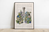 Blue Flowers Lungs Print - Yoga Studio Decor - Anatomy Wall Art - Sustainable art - Meditation wall art - SKA317