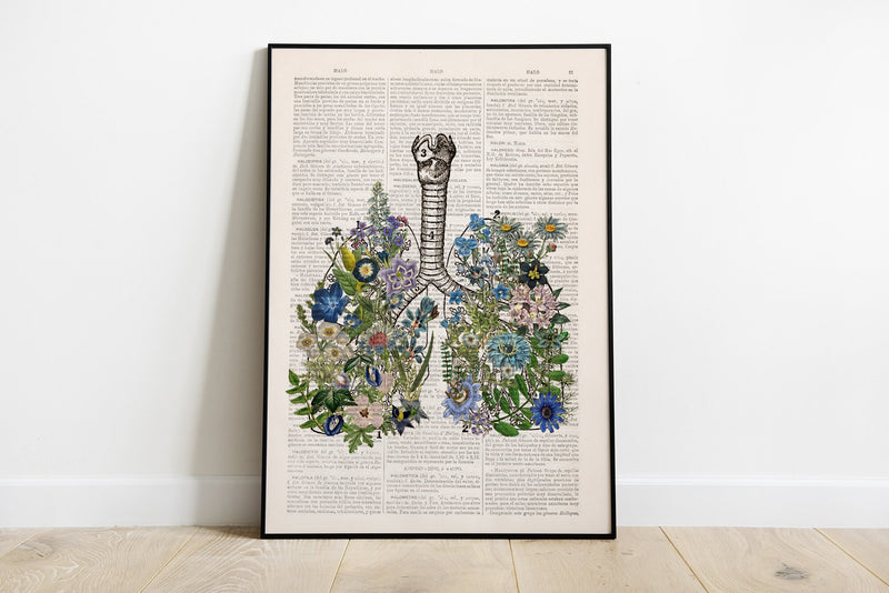Blue Flowers Lungs Print - Yoga Studio Decor - Anatomy Wall Art - Sustainable art - Meditation wall art - SKA317
