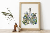 Blue Flowers Lungs Print - Yoga Studio Decor - Anatomy Wall Art - Sustainable art - Meditation wall art - SKA317