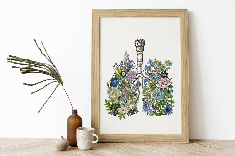 Blue Flowers Lungs Print - Yoga Studio Decor - Anatomy Wall Art - Sustainable art - Meditation wall art - SKA317