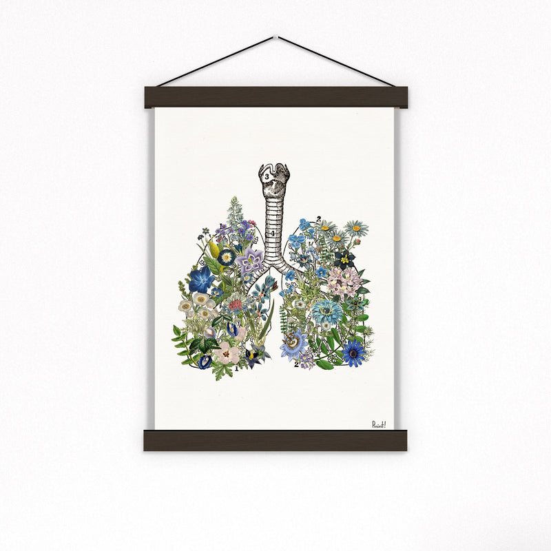 Blue Flowers Lungs Print - Yoga Studio Decor - Anatomy Wall Art - Sustainable art - Meditation wall art - SKA317