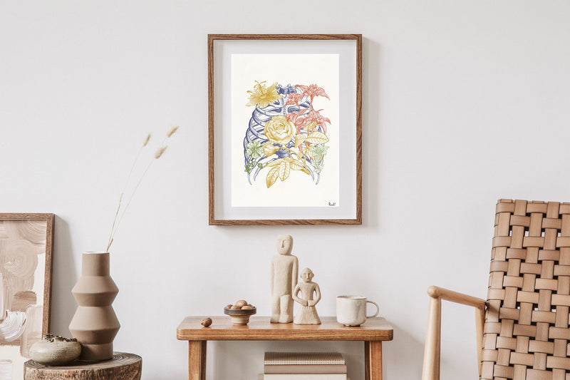 Colored Rib Cage Bones Engraving Anatomical Wall art print