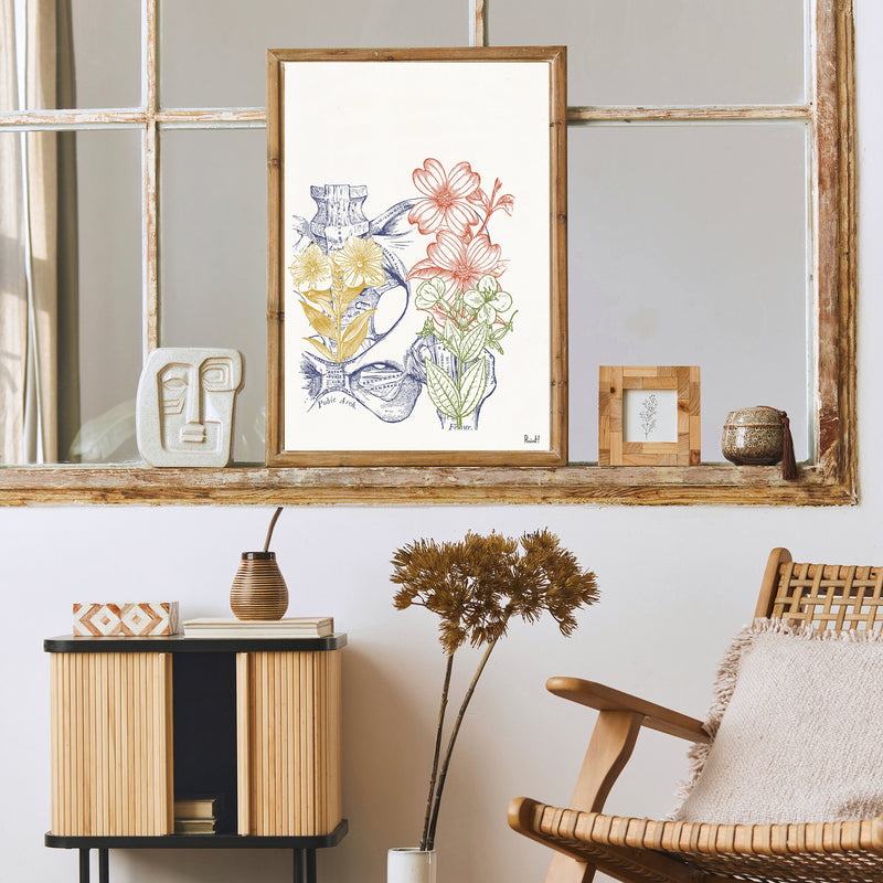 Colored Hip Bones Engraving Science and Anatomical Wall art print