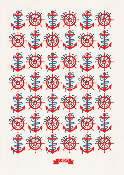 Ahoy Nautical Pattern  Vintage nautical Poster