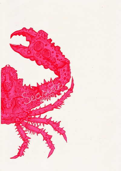 Fuchsia crab sea life print