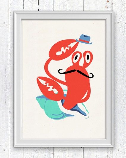 Hermit crab with moustache Sea animal illustration