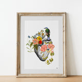 Blue Bird on Anatomical Heart Print